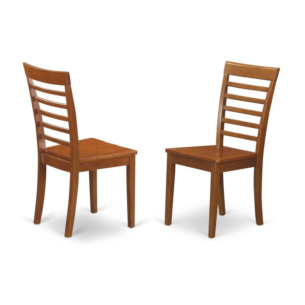 Left. East West Furniture - 7 Pc formal Dining room set-Square Dining Table with Leaf and 6 Dining Chairs. - Saddle Brown.