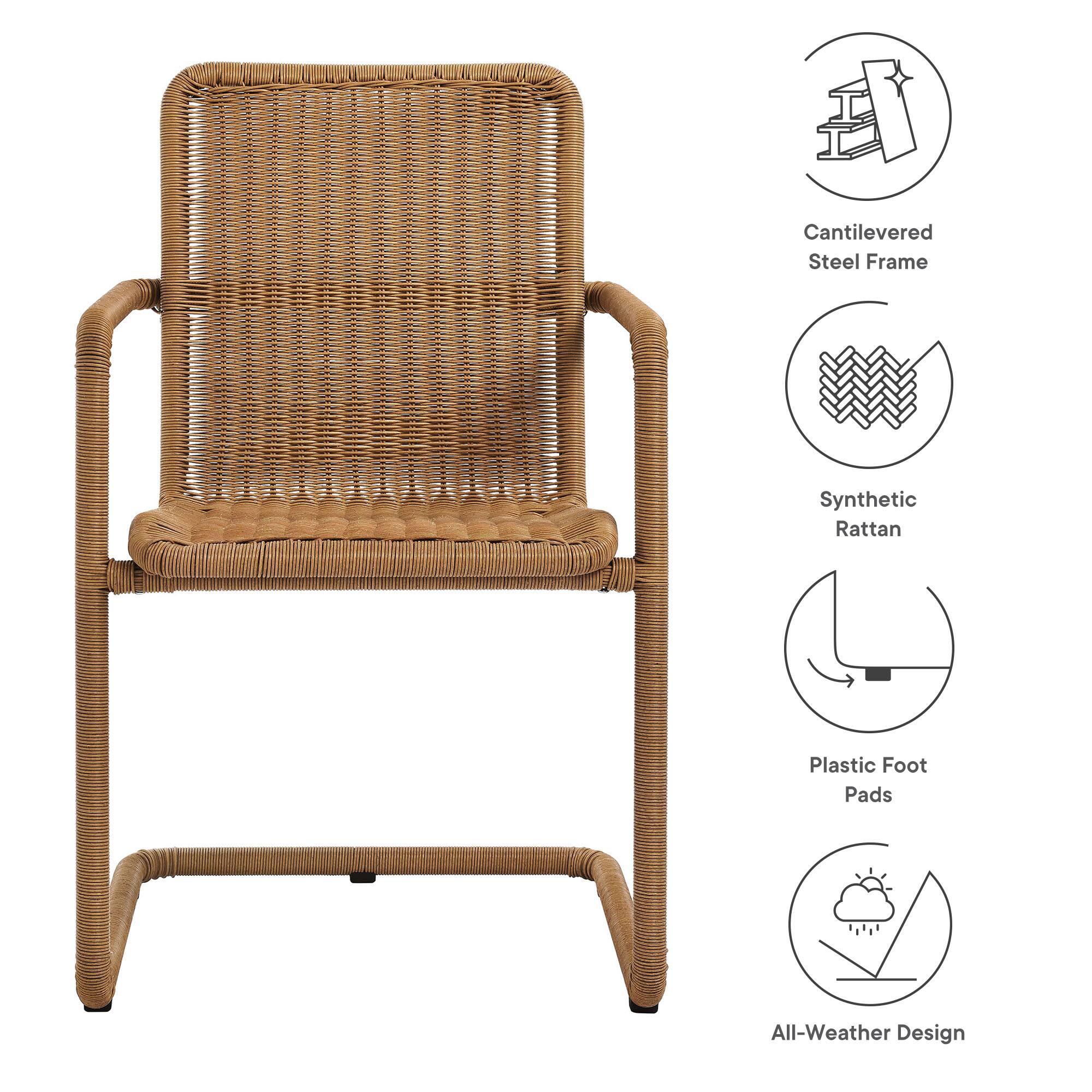Cantilevered Steel Frame  
Synthetic Rattan  
Plastic Foot Pads  
All-Weather Design