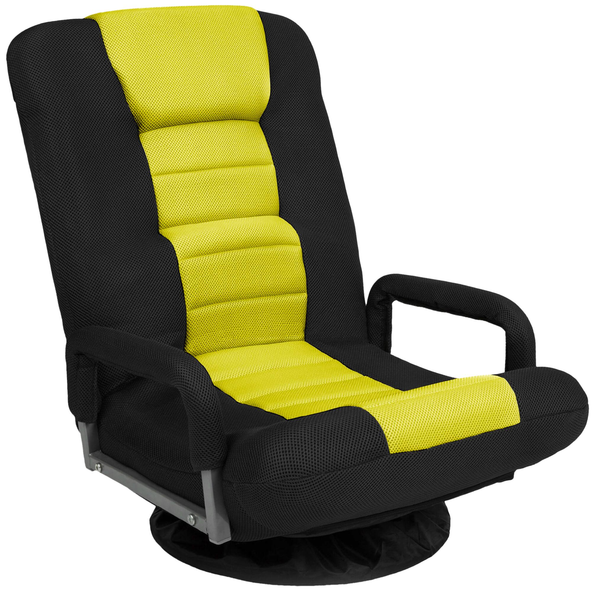 Best Choice Products - Gaming Floor Chair w/ 360-Degree Swivel, Armrest, Adjustable Backrest - Black/Yellow