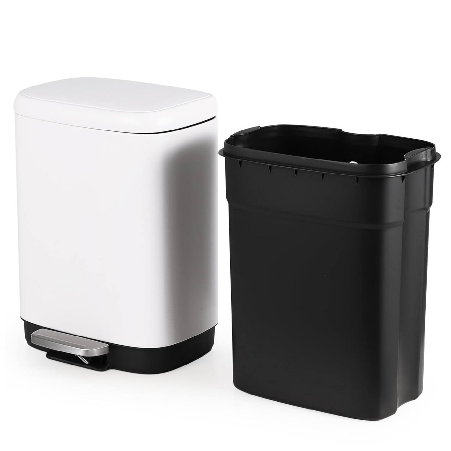 Front. Qeetex - Step on Trash Can, Hands-Free Foot Pedal Garbage Bin with Odor Control Lid - White.