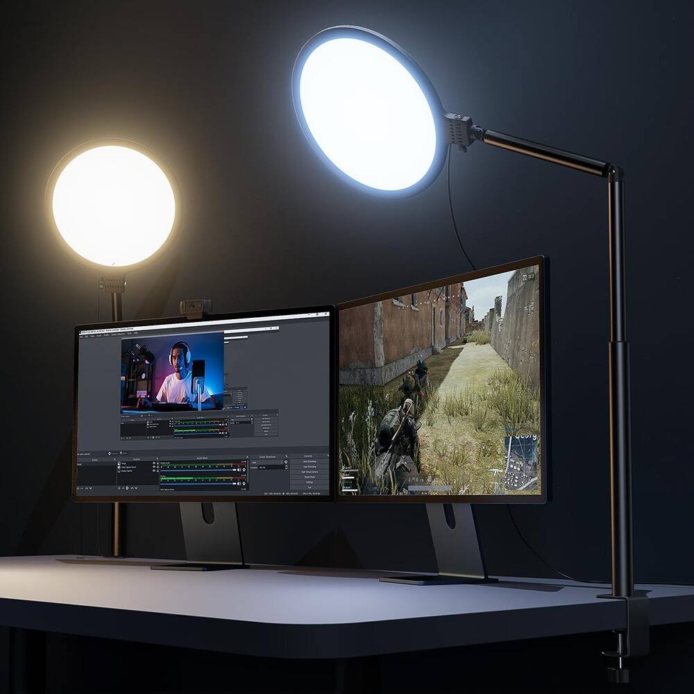 Front. PARKER SLATER - Desk Ring Light with Stand for Video Call, - Black.