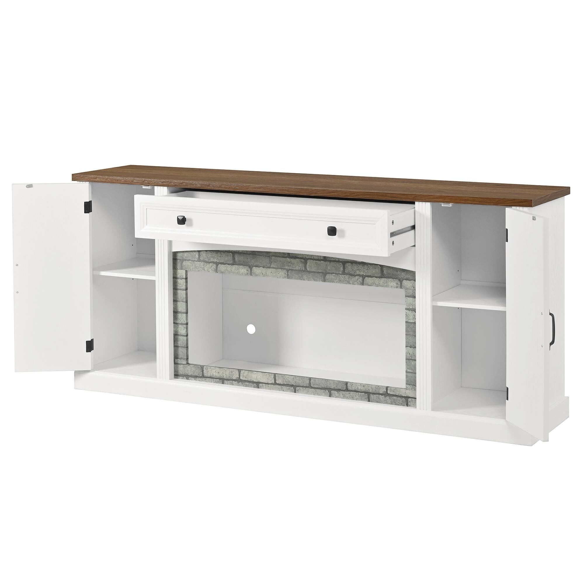 Left. Whisen - 70" TV Stand, Media Console Cabinet with Storage Drawer, Adjustable Shelves and Cable Management - White.