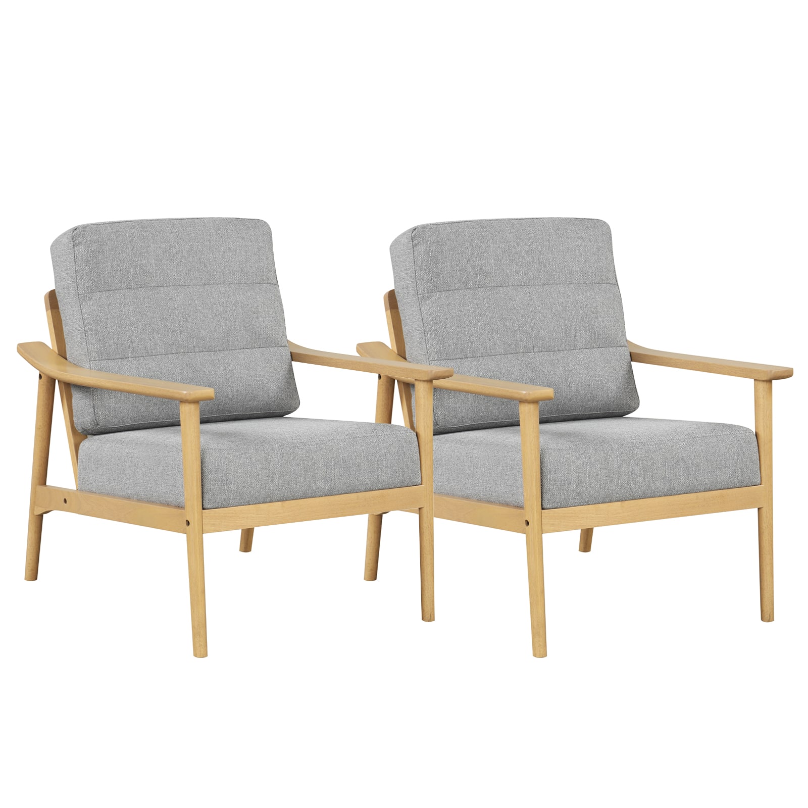 Gymax - 2 PCS Modern Accent Chair Upholstered Leisure Armchair w/ Rubber Wood Armrests & Legs Grey & Natural - Grey, Natural