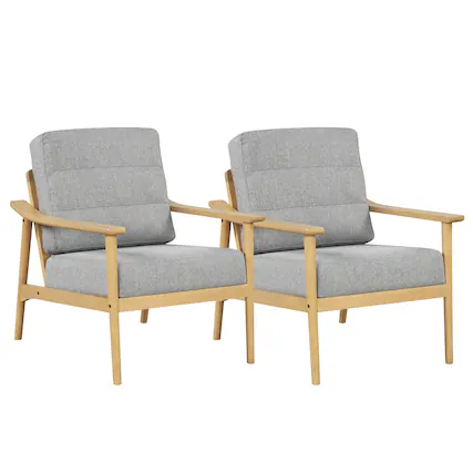 Front. Gymax - Gymax 2 PCS Modern Accent Chair Upholstered Leisure Armchair w/ Rubber Wood Armrests & Legs Grey & Natural - Grey, Natural.