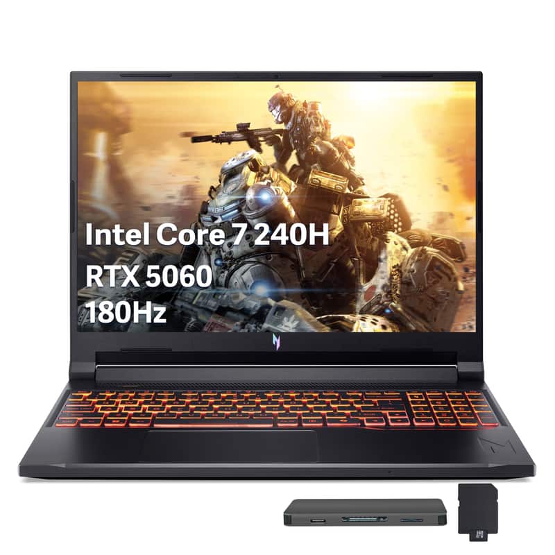 Acer - Nitro 16" WUXGA Gaming,Intel Core 7 240H,16GB RAM,1TB SSD+1TB Dock Set,RTX 5060,Backlit Keyboard,Win11 Pro - Black