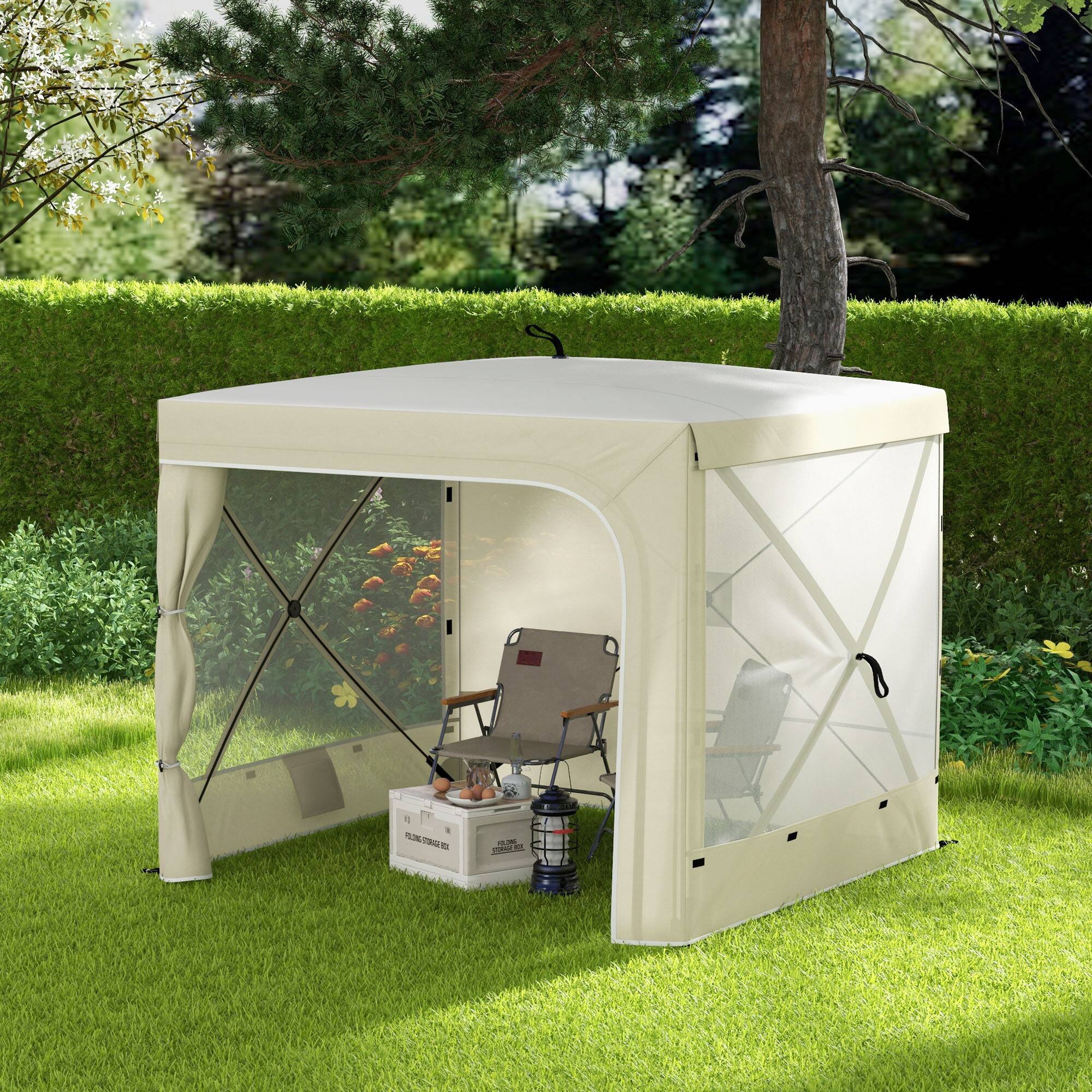 Alt View 1. Outsunny - x 8' Pop Up Canopy Tent, Camping Tent Sun Shade Shelter with Curtains - White.