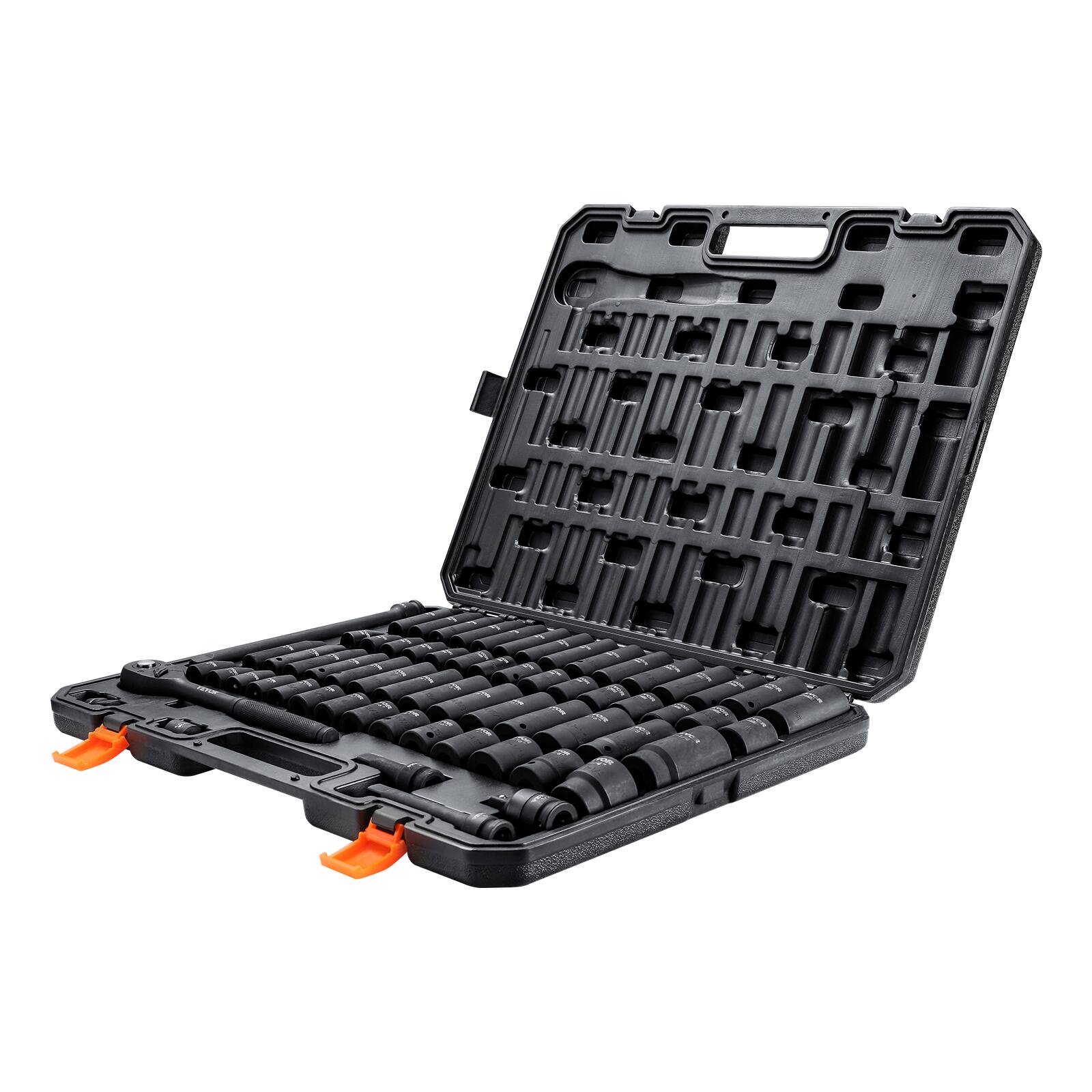 Alt View 5. VEVOR - 1/2" Drive Impact Socket Set, 65 Piece Socket Set SAE 3/8" to 1-1/4" and Metric 10-24mm, 6 Point Cr-V Alloy Steel - Black.