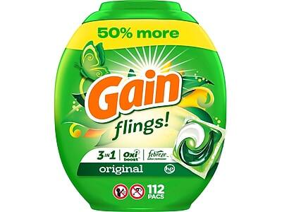 50% more Gain flings!  
3 in 1 Oxi boost febreze original  
112 PACS