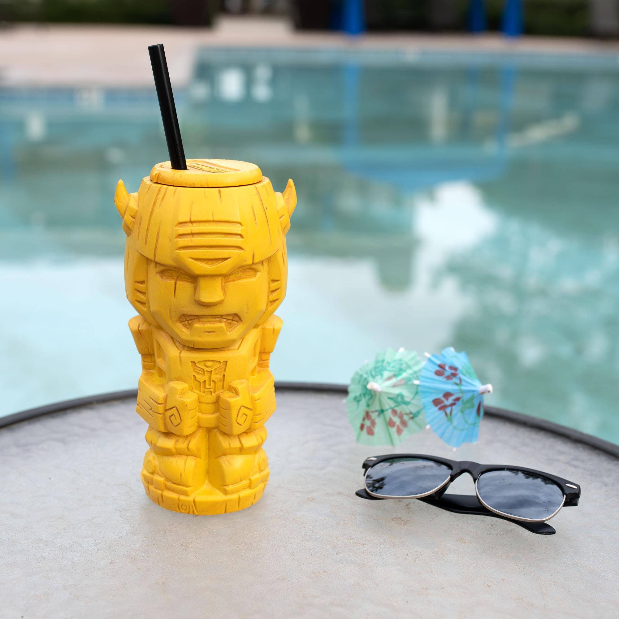 Alt View 3. Transformers - Geeki Tikis Transformers Bumblebee Plastic Tumbler with Straw | Holds 25 Ounces - Yellow.