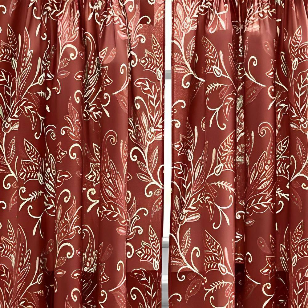 Left. Ellis Curtain - Ellis Curtain Lexington Leaf Pattern on Colored Ground Curtain Tiers 56"x24" Brick - Brick.