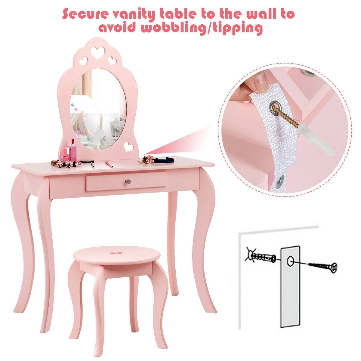 Secure vanity table to the wall to avoid wobbling/tipping