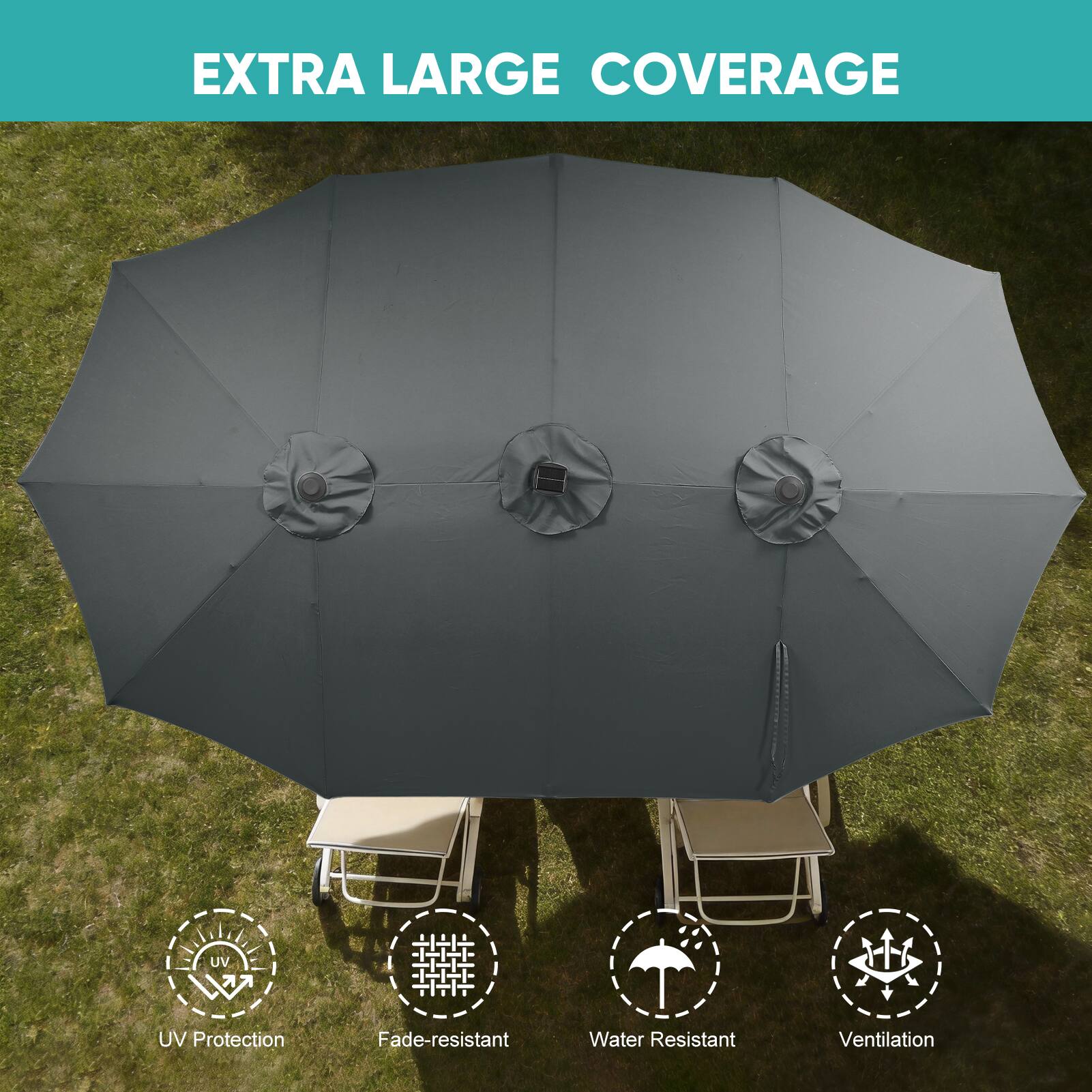 EXTRA LARGE COVERAGE

UV Protection
Fade-resistant
Water Resistant
Ventilation
