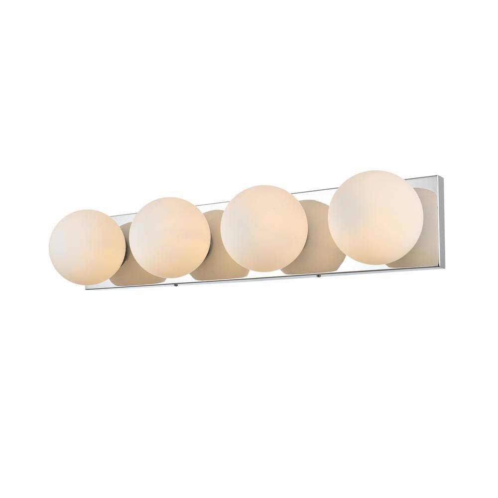 Back. Living District - Jaylin 4 light Chrome and frosted white Bath Sconce - Chrome And Frosted White.
