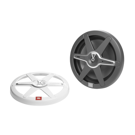 Front. JBL - JBL CLUB12 12" (304mm) marine audio subwoofer with RGB lighting   400W – white/Gray grills included - Black.