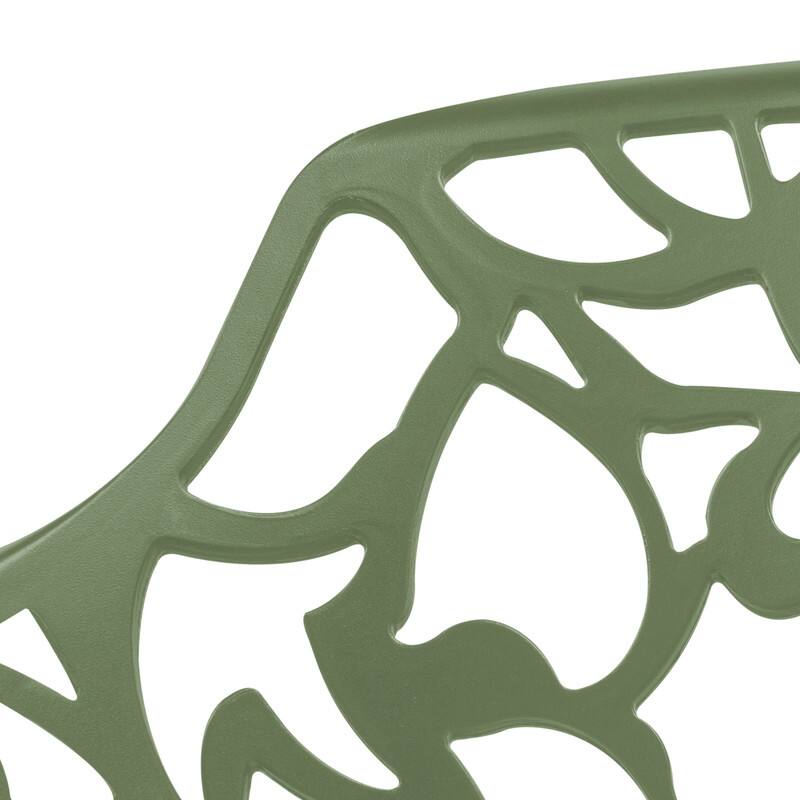 Alt View 2. LeisureMod - Set of 2 Devon Aluminum Dining Chair with UV-Protected Aluminum Frame Floral Cutout Design for Indoor Outdoor - Khaki Green.