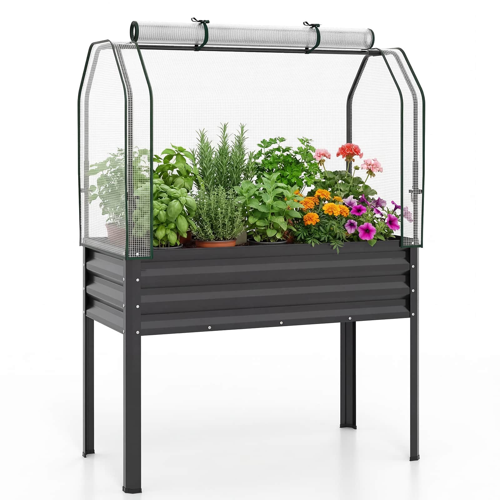 Costway - 1 PCS Galvanized Raised Garden Bed with Legs Greenhouse Cover Roll-up Door for Vegetable - Black price history on PriceWatchPro