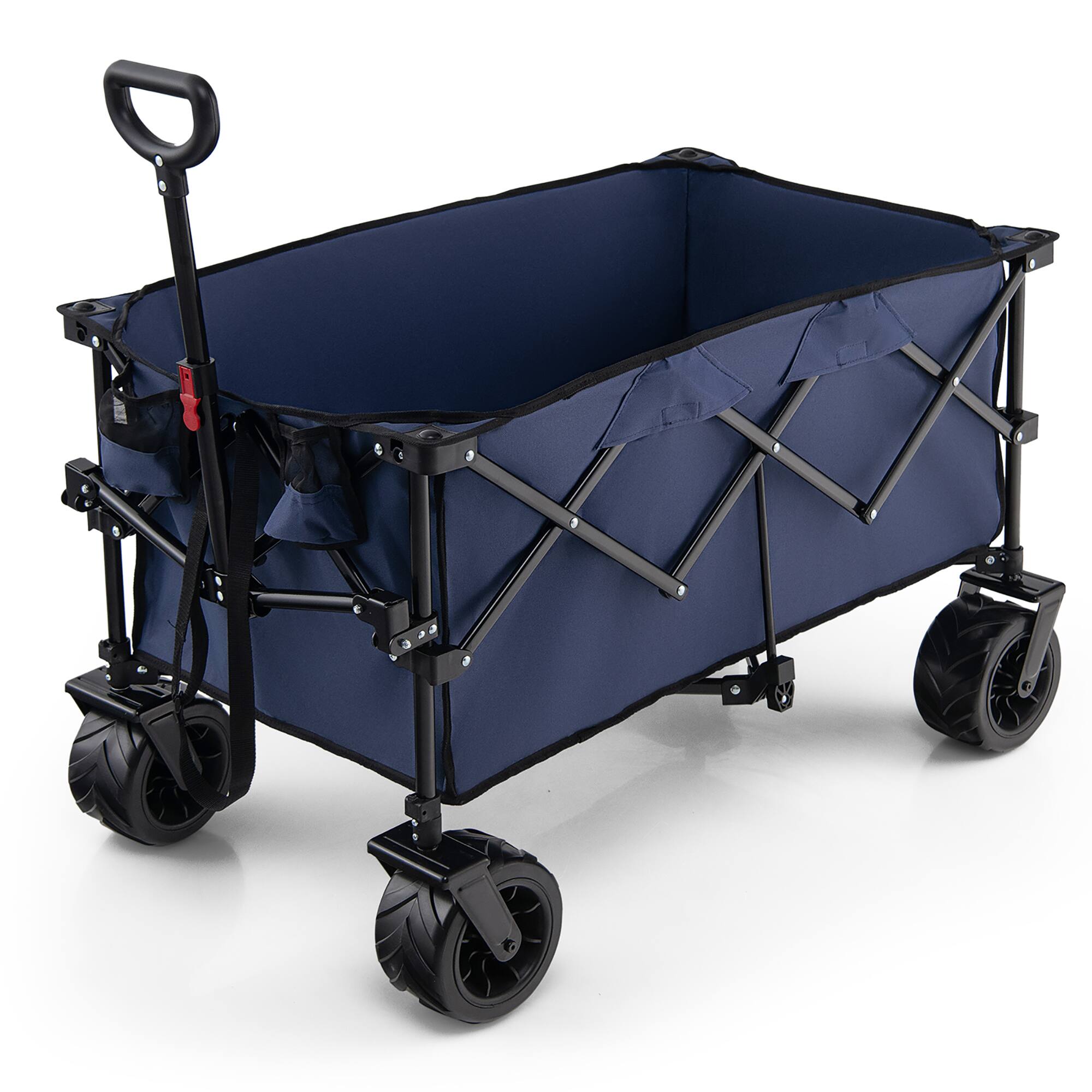 Angle. Costway - Folding Collapsible Wagon Utility Garden Cart w/ Wide Wheels Adjustable Handle Blue - Blue.