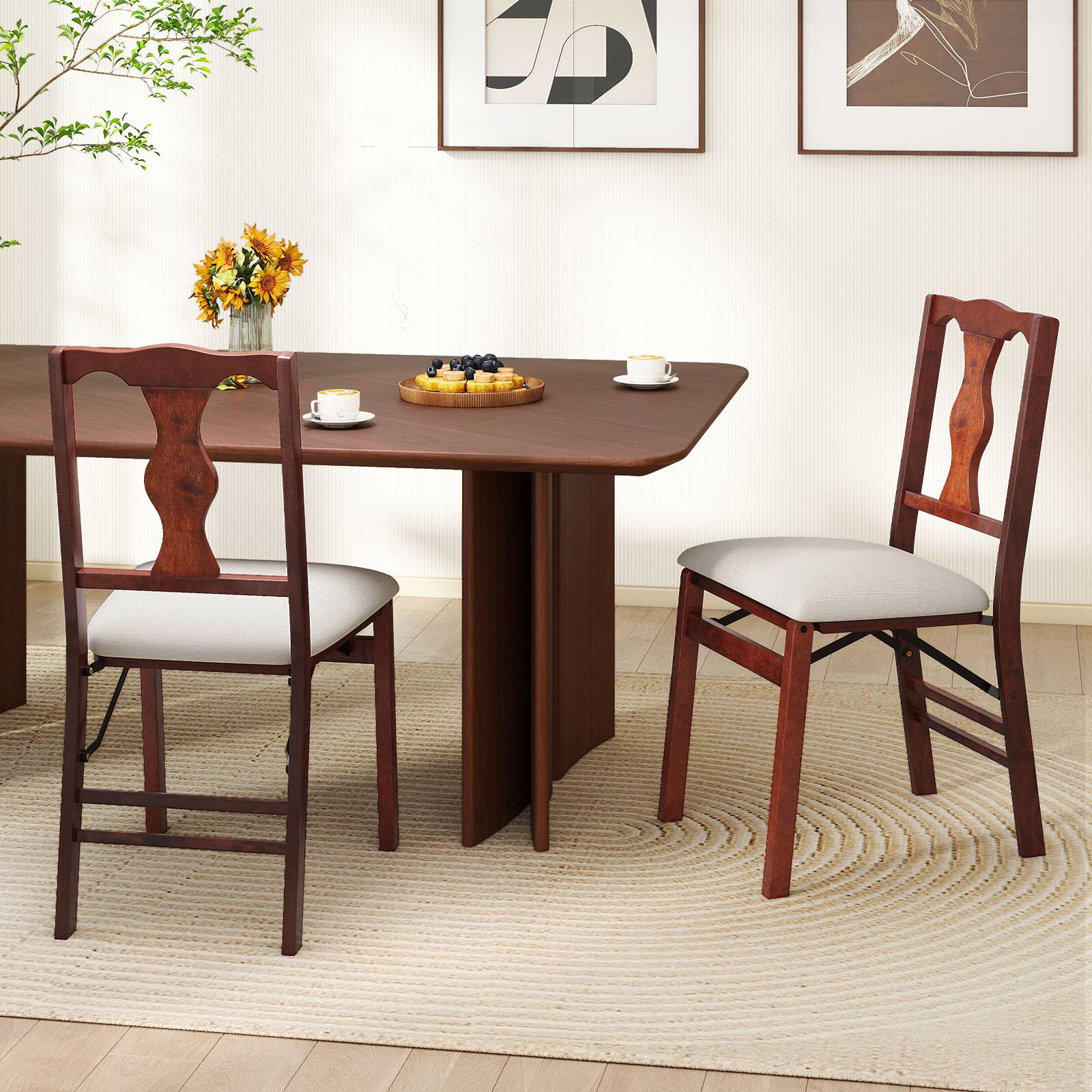 Alt View 1. Gymax - Gymax Set of 2 Folding Dining Chairs w/Rubber Wood Frame Soft Padded Seat Cushion - Brown.