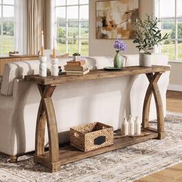 Tribesigns - 63" Long Console Table, 2-Tier Entryway Table with Storage Shelf - Rustic Brown