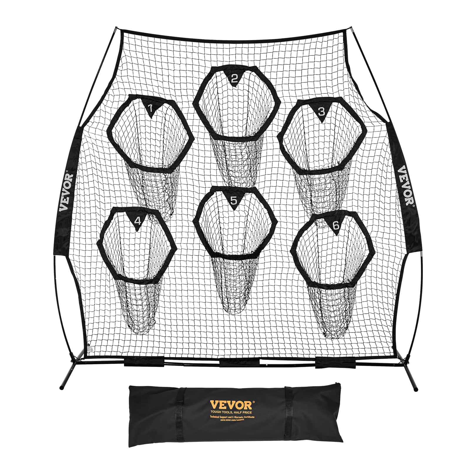 VEVOR - 8 x 8 ft Football Trainer Throwing Net, Training Throwing Target Practice Net with 6 Target Pockets, Knotless Net - Black