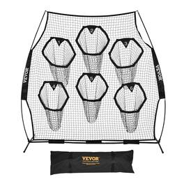VEVOR - 8 x 8 ft Football Trainer Throwing Net, Training Throwing Target Practice Net with 6 Target Pockets, Knotless Net - Black