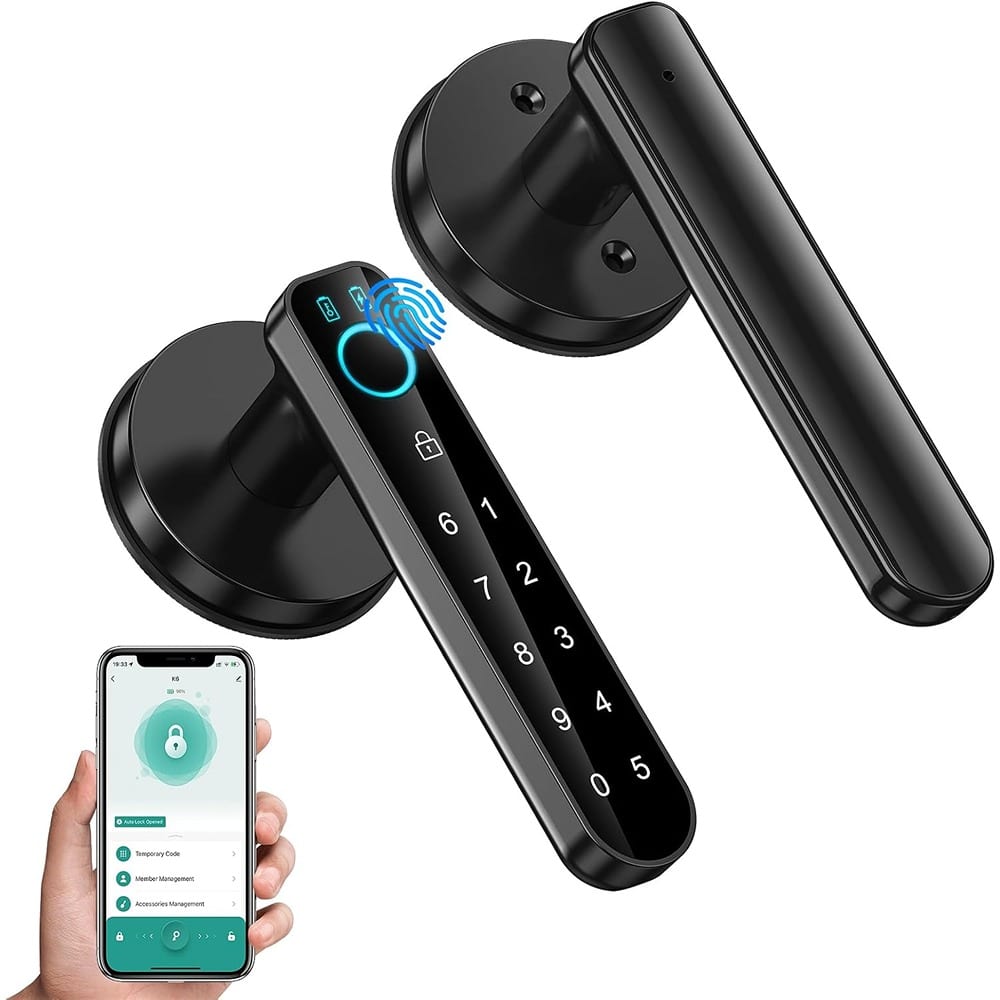 RTMB - Fingerprint Smart Door Knob with Keyless Entry and Keypad, Black