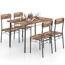Costway - 5 PCS Industrial Kitchen Dining Room Furniture with Wood Rectangular Table 4 Chairs - Brown