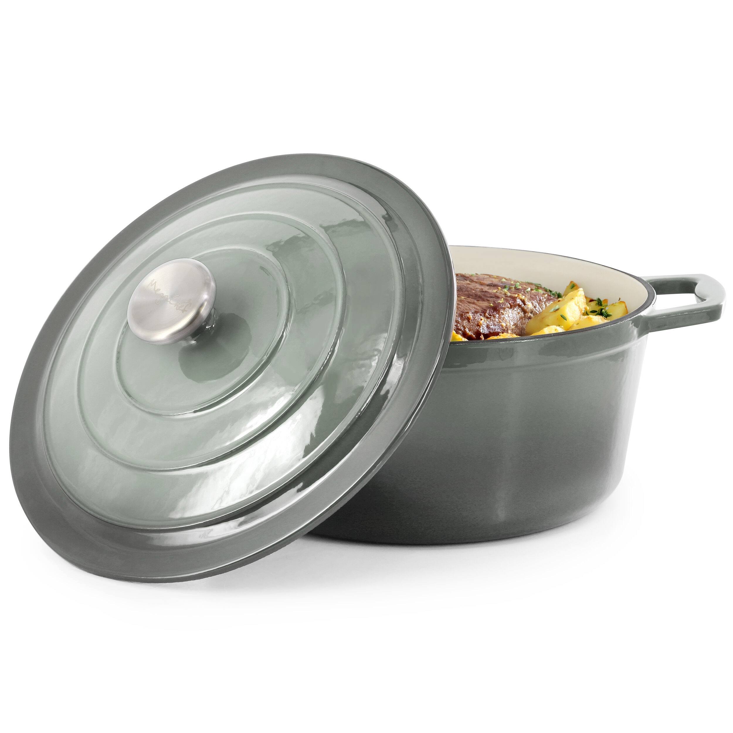 Front. Mega Chef - MegaChef 5 Quarts Round Enameled Cast Iron Casserole with Lid in Gradient Gray - Gray.
