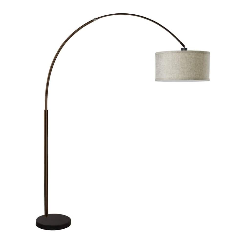 FC Design - Modern 81" Tall Standing Adjustable Arched Floor Lamp with Drum Shade and Marble Base - Beige
