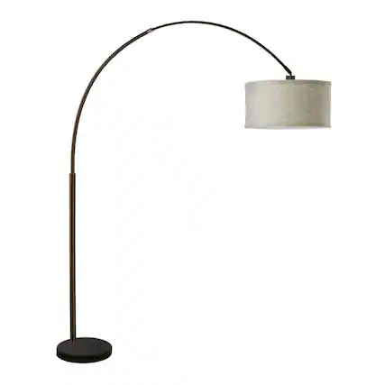 Front. FC Design - FC Design Modern 81" Tall Standing Adjustable Arched Floor Lamp with Drum Shade and Marble Base - Beige.