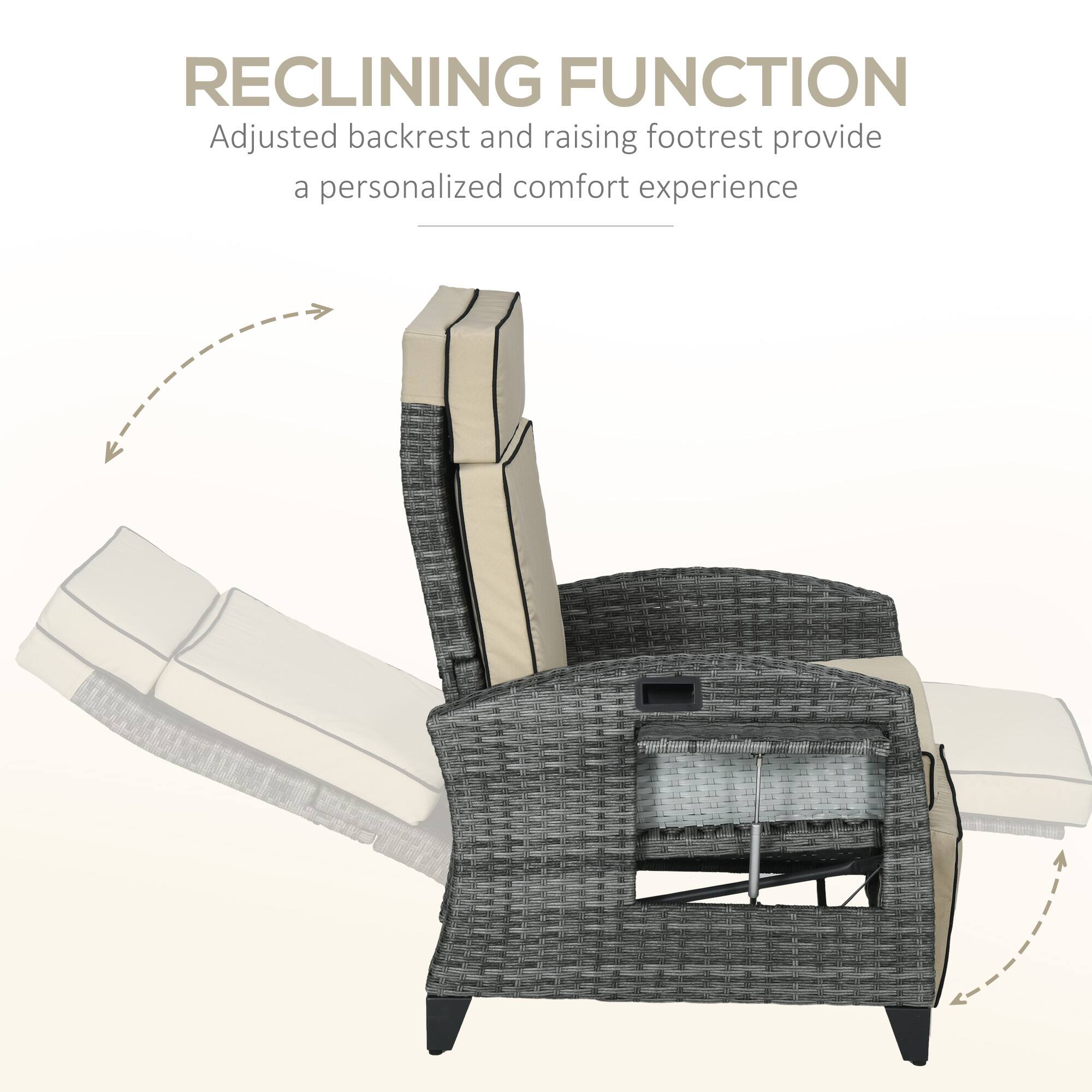 RECLINING FUNCTION  
Adjusted backrest and raising footrest provide a personalized comfort experience
