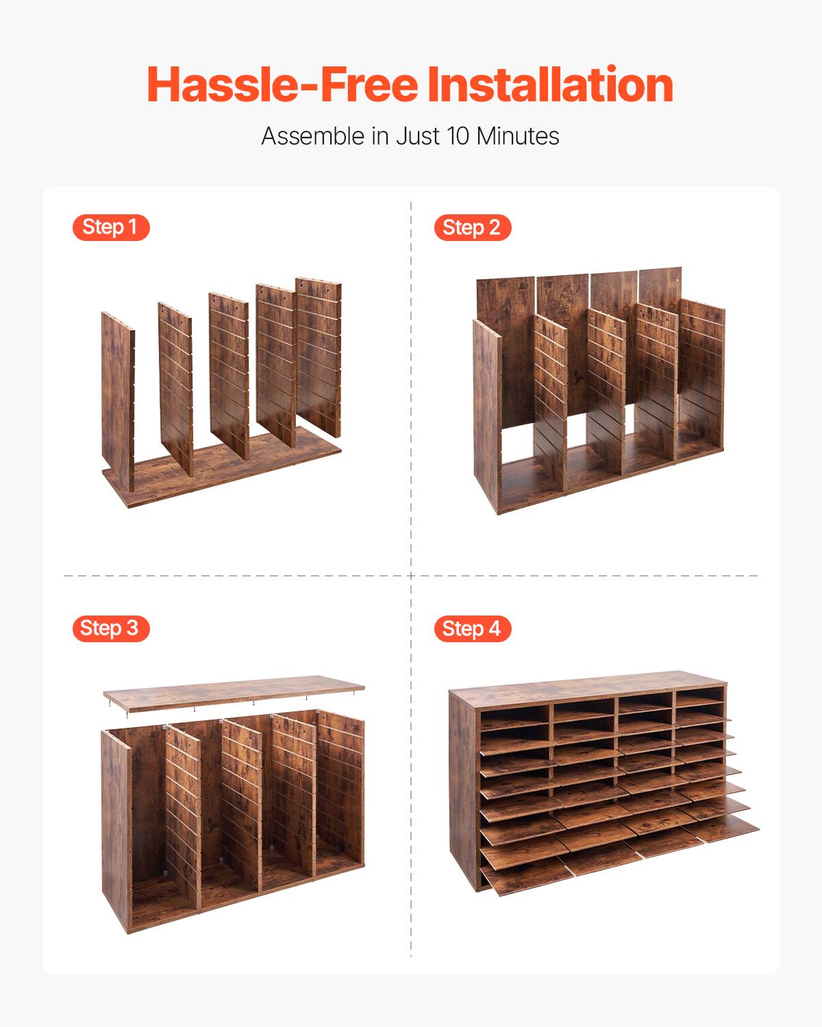 Hassle-Free Installation  
Assemble in Just 10 Minutes  

Step 1  
Step 2  
Step 3  
Step 4