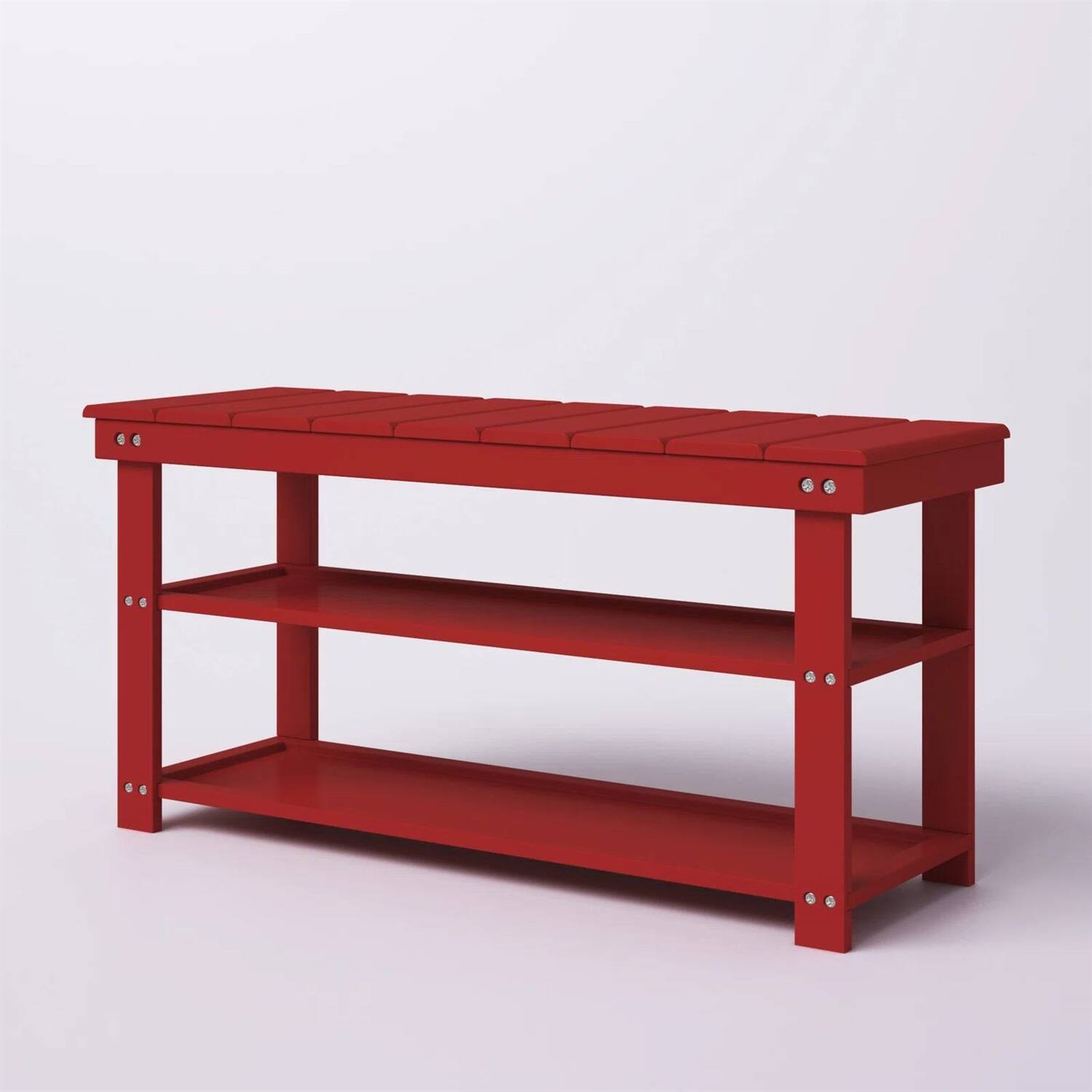 Angle. Hivvago - Red Wooden 2-Shelf Shoe Rack Storage Bench for Entryway or Closet - Red.