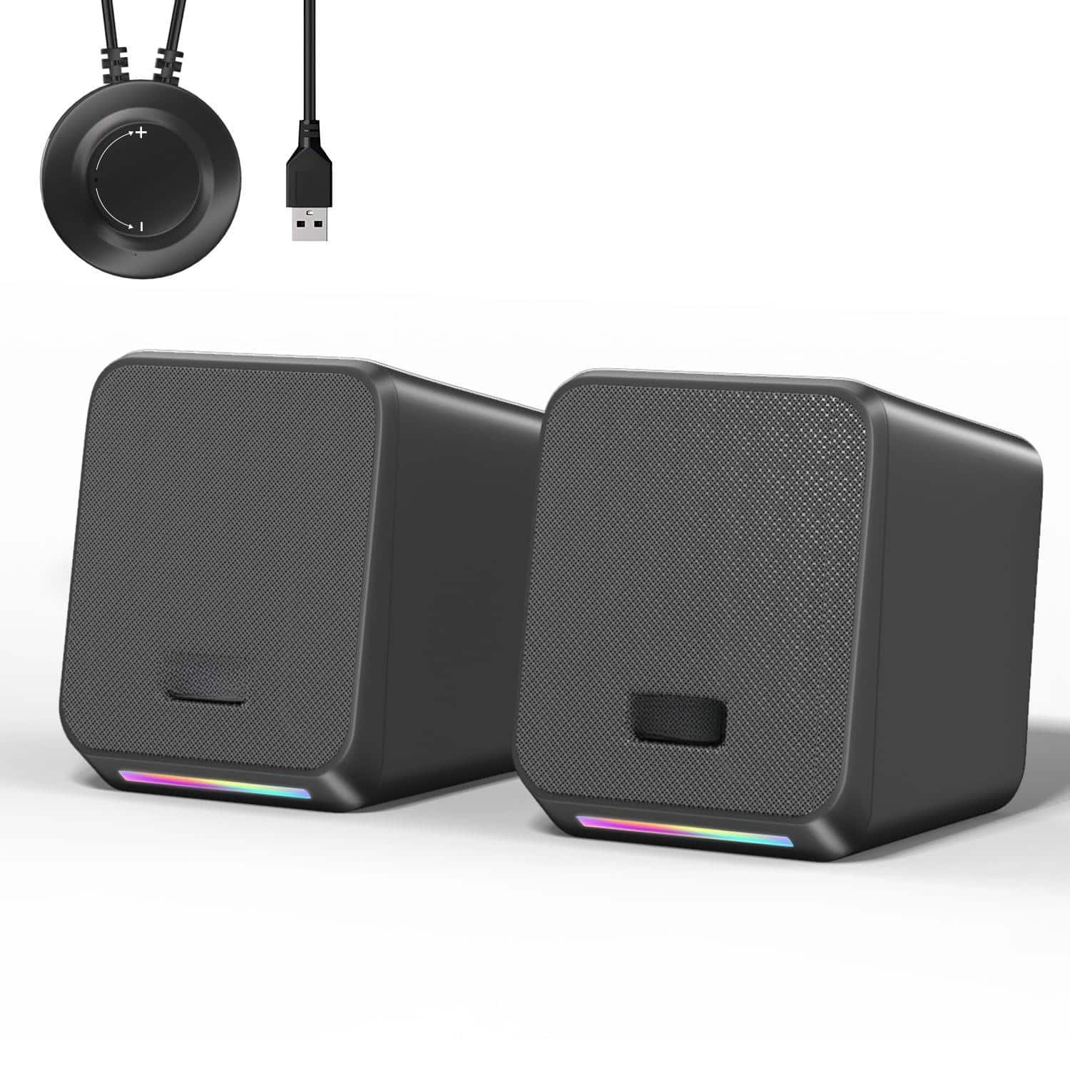 Cozy Serene - Usb Light Computer Speakers With 7 Colorful Rgb Lights Headphone Jack Enhanced Bass And Volume Control Pc Usb Gaming For - Default