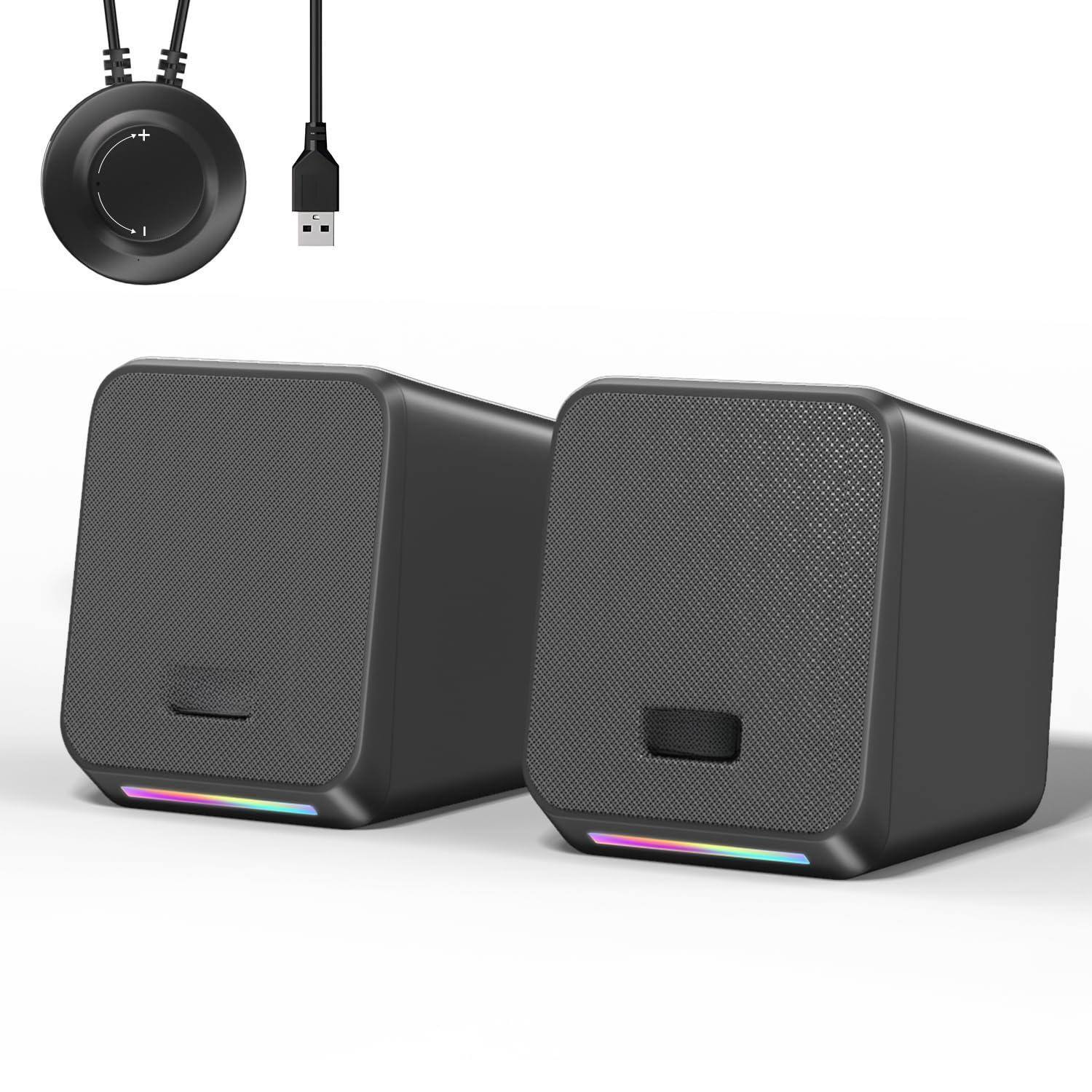 Cozy Serene - Usb Light Computer Speakers With 7 Colorful Rgb Lights Headphone Jack Enhanced Bass And Volume Control Pc Usb Gaming For - Default