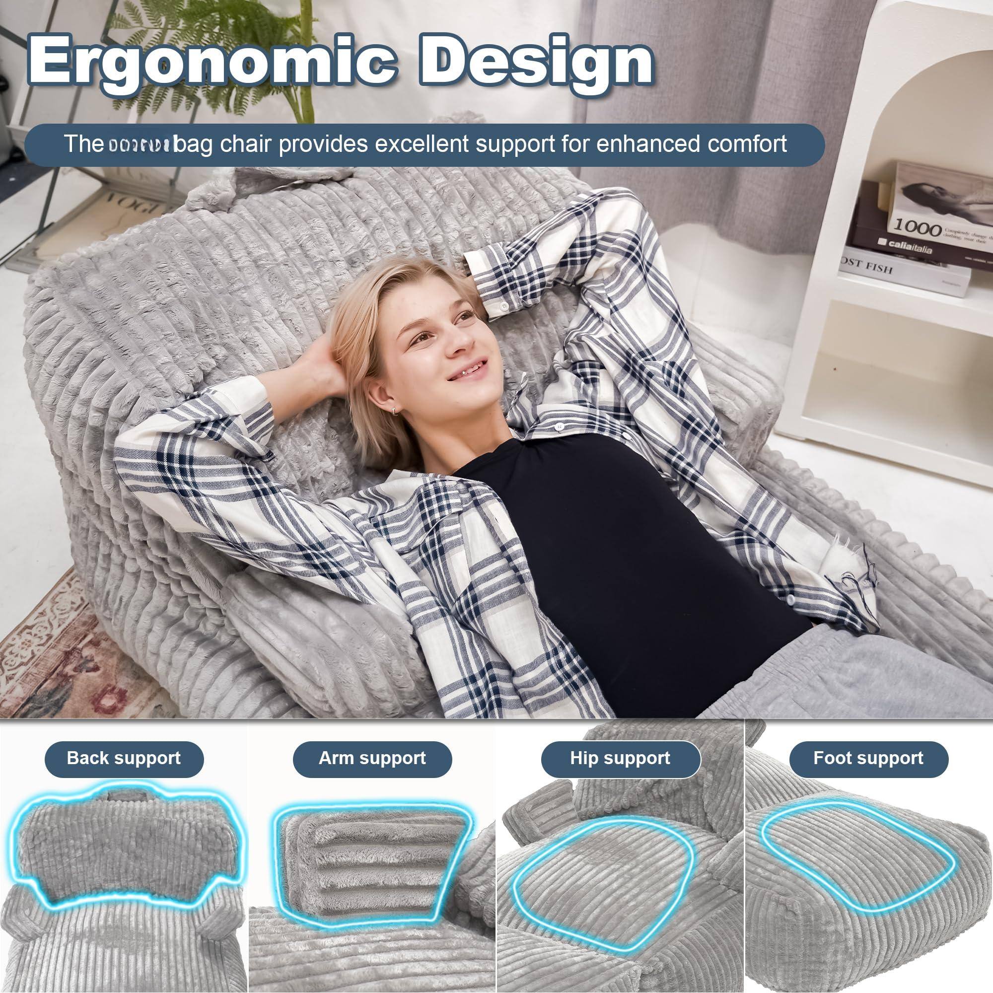 Ergonomic Design

The 002001 bag chair provides excellent support for enhanced comfort

- Back support
- Arm support
- Hip support
- Foot support