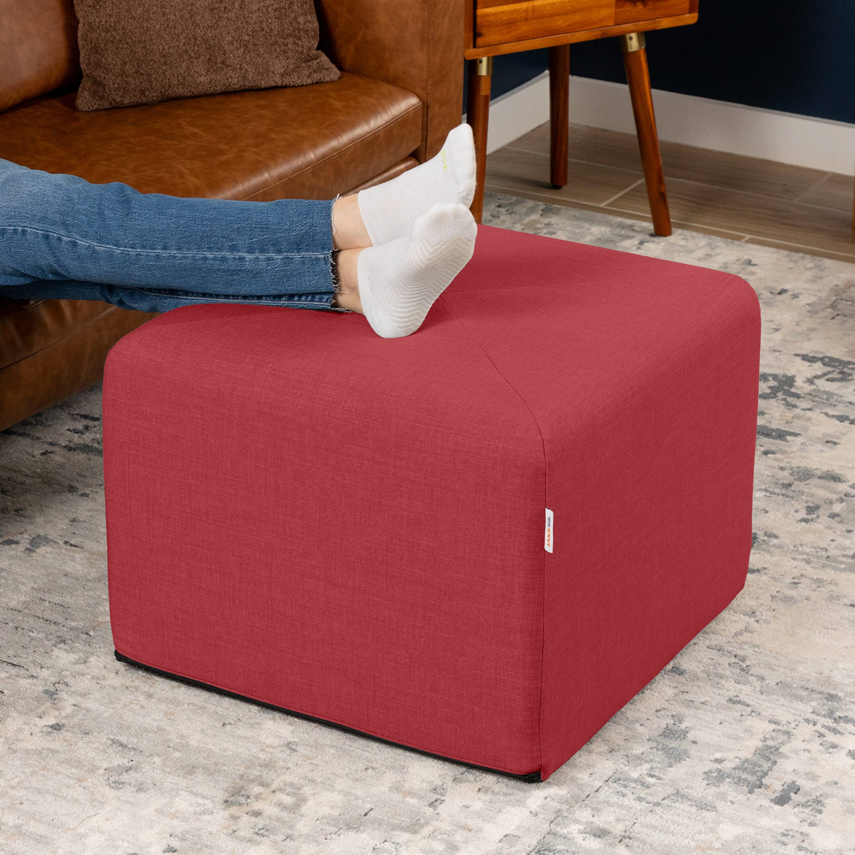 Angle. Jaxx - Jaxx Monroe Square Foam Ottoman with Stain Resistant Performance Fabric, Large (24 x 24 x 18), Poppy Red - Poppy Red.