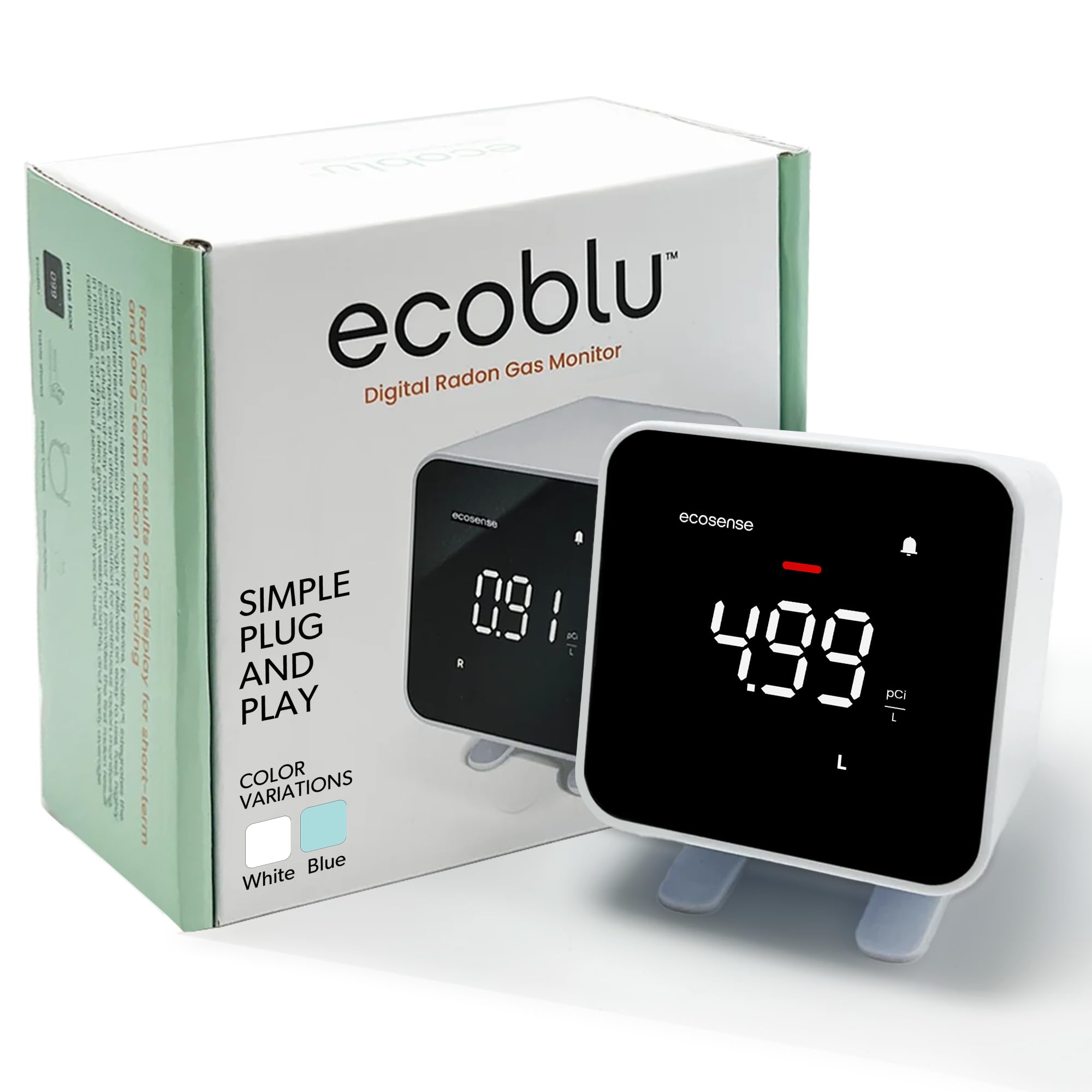 ecosense ecosense 8 SIMPLE PLUG AND PLAY COLOR VARIATIONS Blue White accurate radon gas monitor on display for share tarmo SEOOL TM ecoblu Radon Gas Monitor Digital a0o and FaBL 10nu |