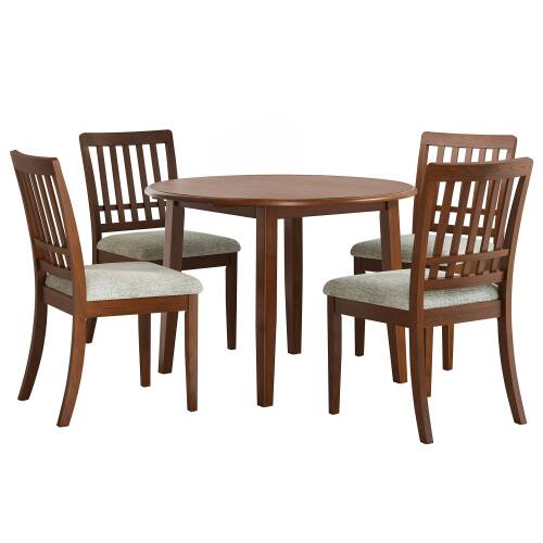Alt View 5. LUCKY ONE - 5-Piece Space-Saving Set with 46.3" Round Folding Dining Table and 4 Upholstered Chairs - Brown.