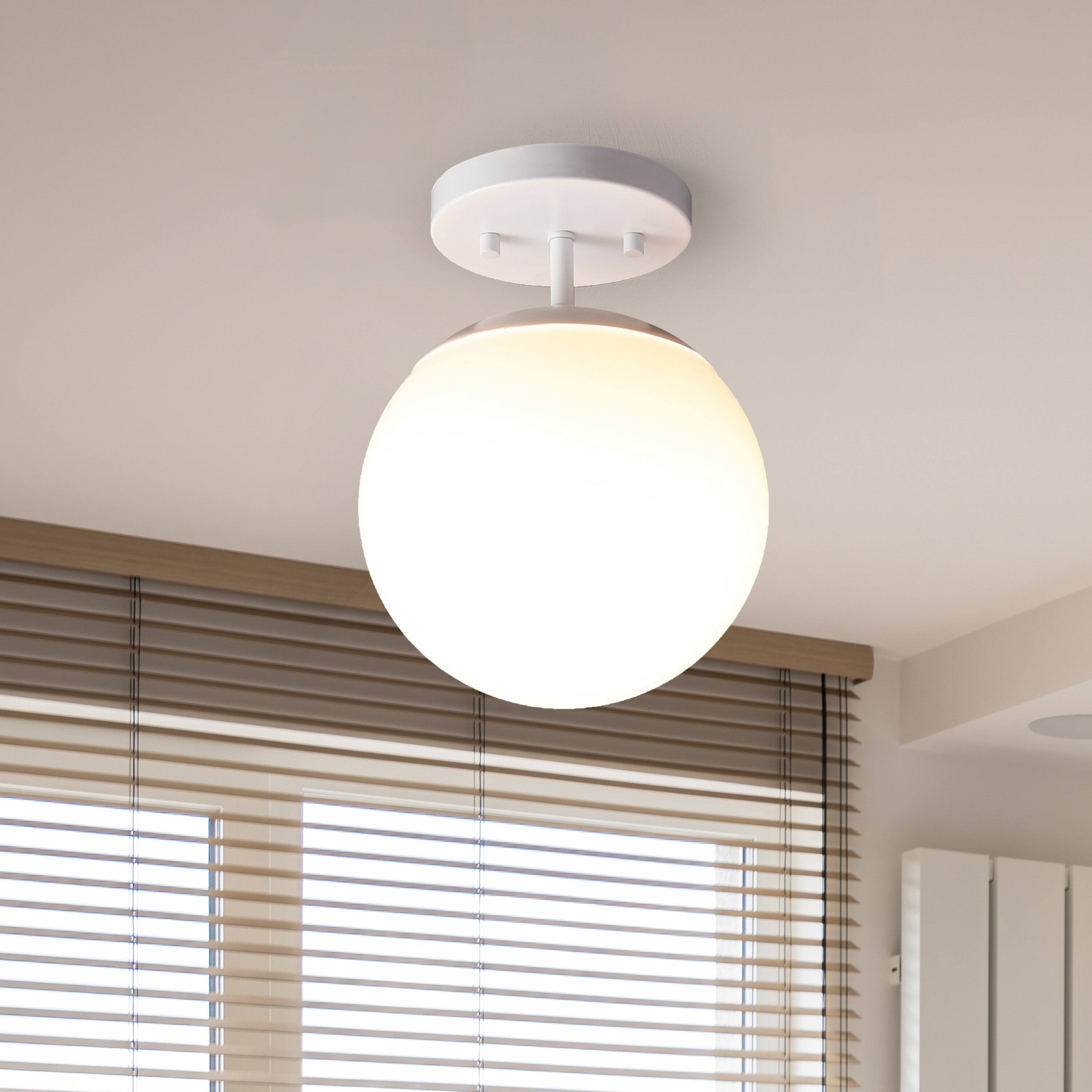 Alt View 1. Jonathan Y - Marcel Bistro 7.75" 1-Light Bohemian Farmhouse Iron/Frosted Glass LED Semi Flush Mount, White - White.