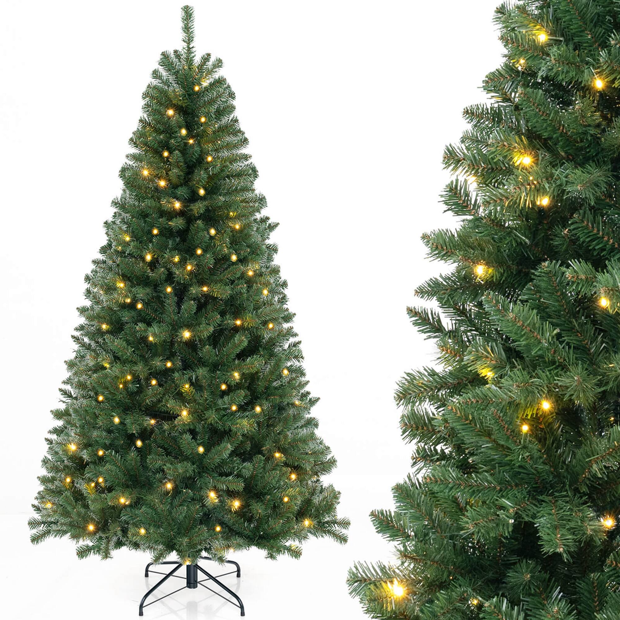 Alt View 9. Costway - Costway 7 FT Christmas Tree with 830 PVC Branch Tips 250 Warm White LED Lights Gloves - Green.