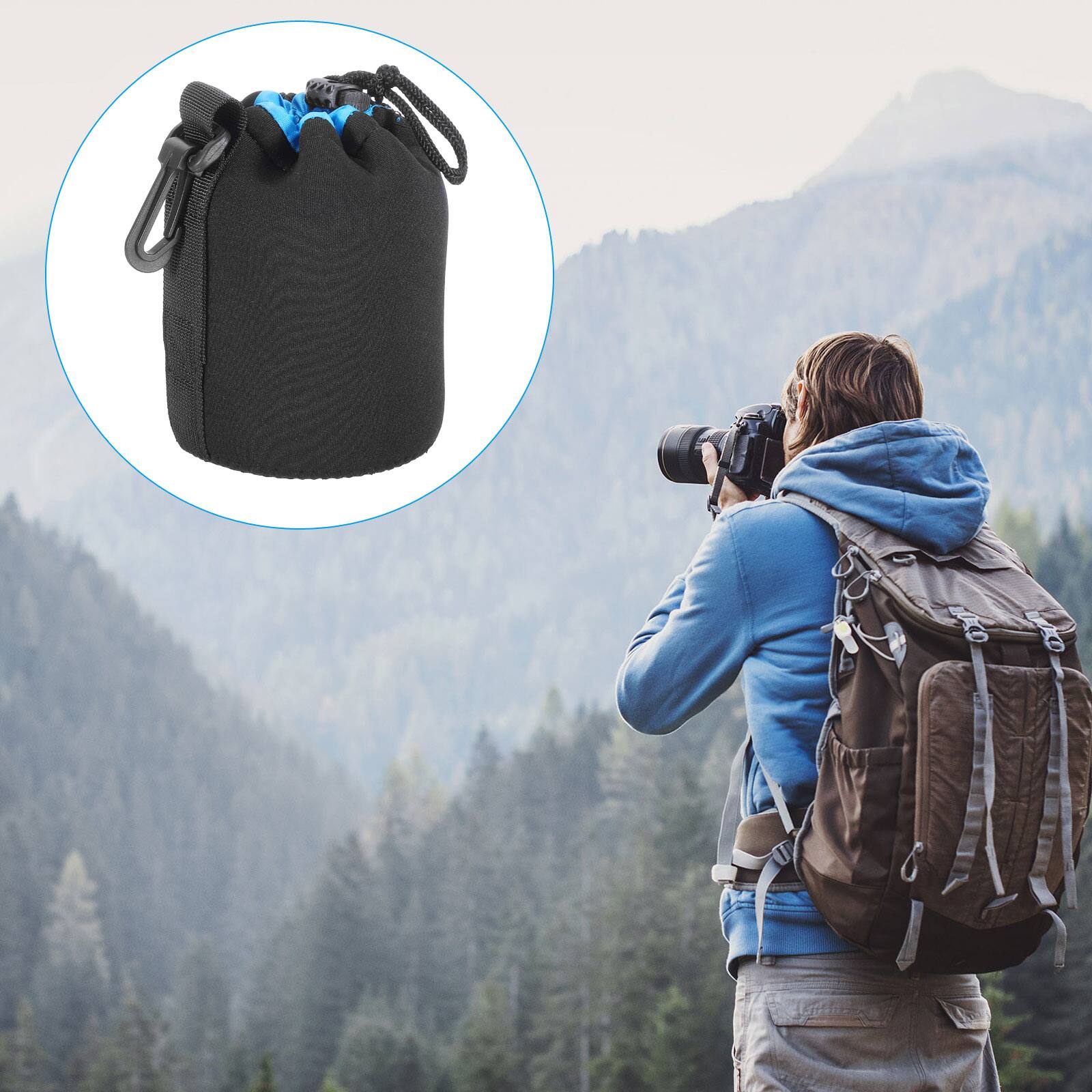 Alt View 6. Unique Bargains - Camera Lens Bag, 2pcs 3.3"x5.5" Drawstring Pouch with Thick Neoprene for DSLR Lens, Water Coffee Cups - Black Blue.