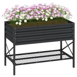 Outsunny - Raised Garden Bed with Galvanized Steel Frame, Storage Shelf and Bed Liner, Elevated Planter Box with Legs - Dark Gray
