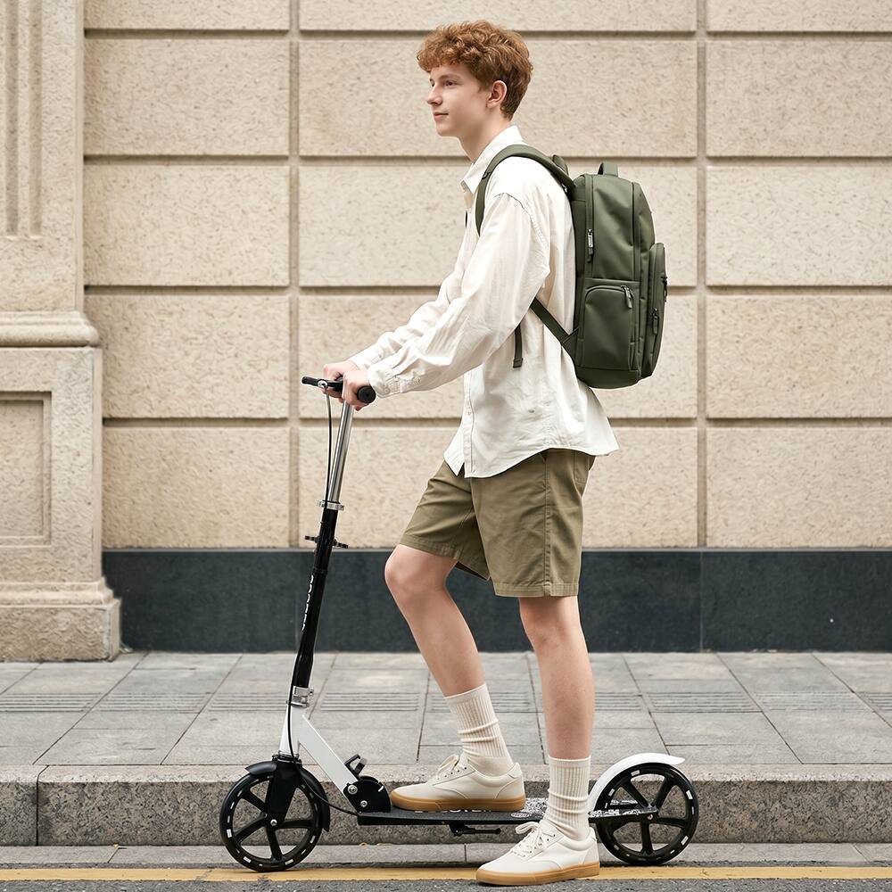 Alt View 8. Topteng - Foldable Kick Scooter for Adult & Teen–8" Luminous PU Wheel,Dual Brakes,Anti-Slip Deck,Height Adjustable,Fit for Commute - Black.