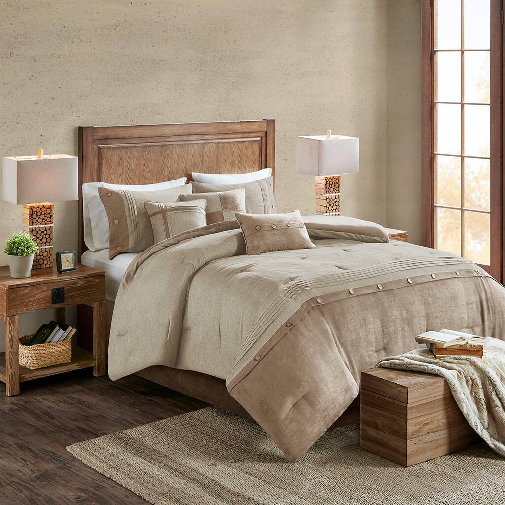 Alt View 4. Gracie Mills - Gracie Mills Maldonado 7-Piece Rustic Faux Suede Comforter Set - Tan.