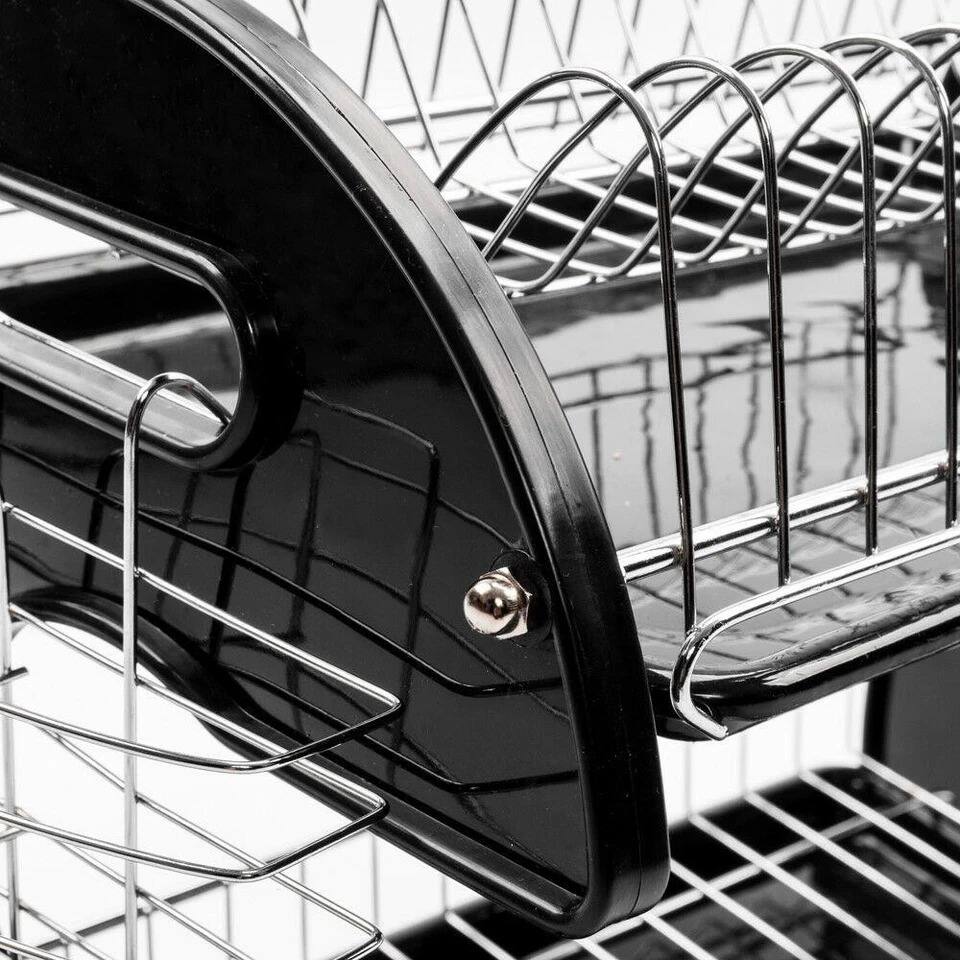 Alt View 2. Home Collection - 2-Tier Stainless Steel Dish Drying Rack with Cup Holder and Utensil Drainer - Silver.