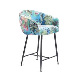 Manhattan Lane - 26 Inch Counter Stool Chair, Botanical Floral Print - Blue, Black, Multicolor