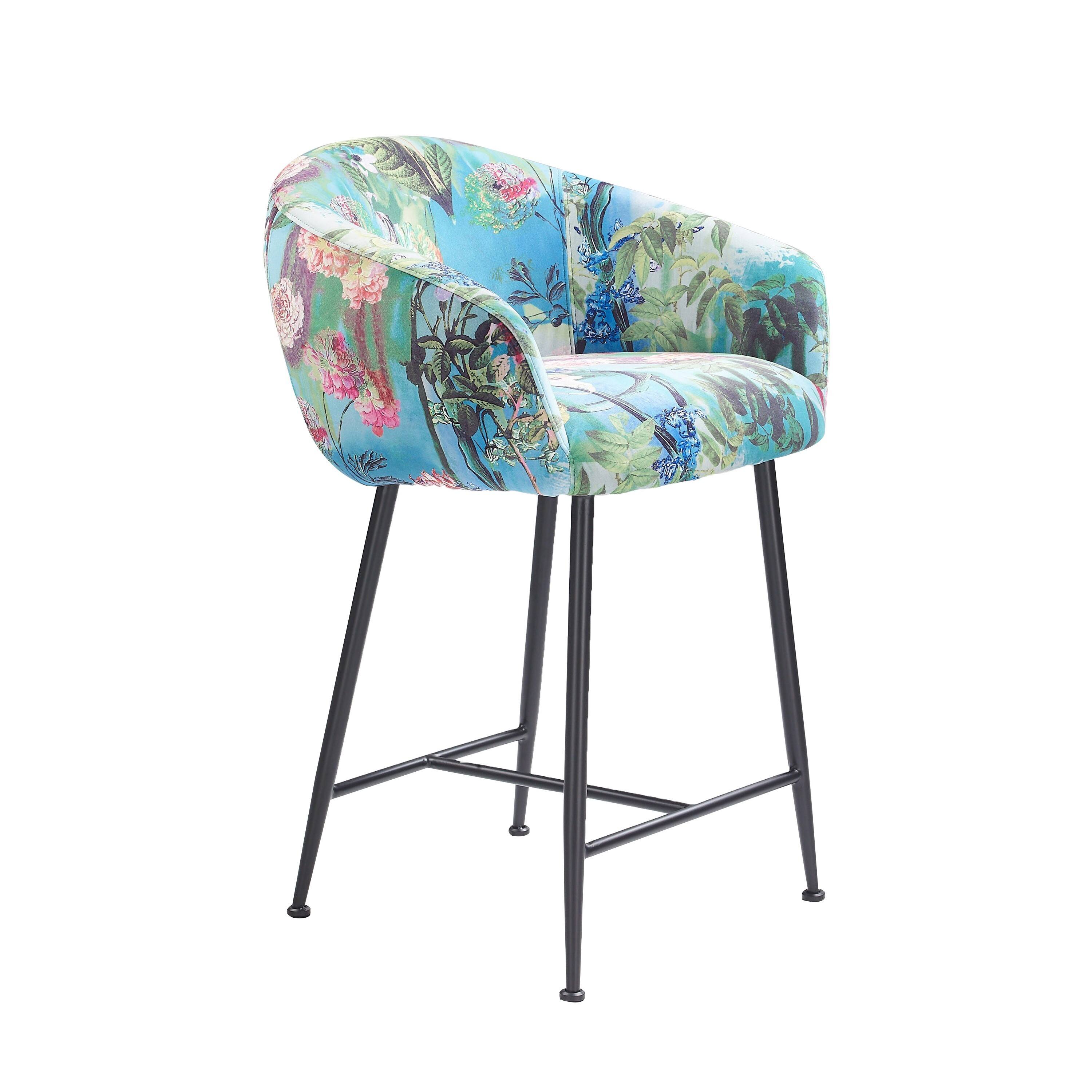 Manhattan Lane - 26 Inch Counter Stool Chair, Botanical Floral Print - Blue, Black, Multicolor