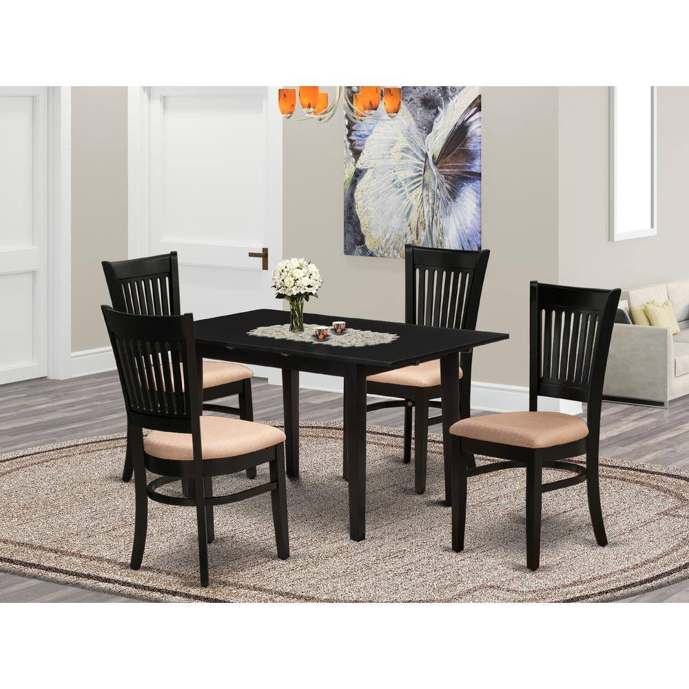 Back. East West Furniture - Dining Table- Dining Chairs - Brown.