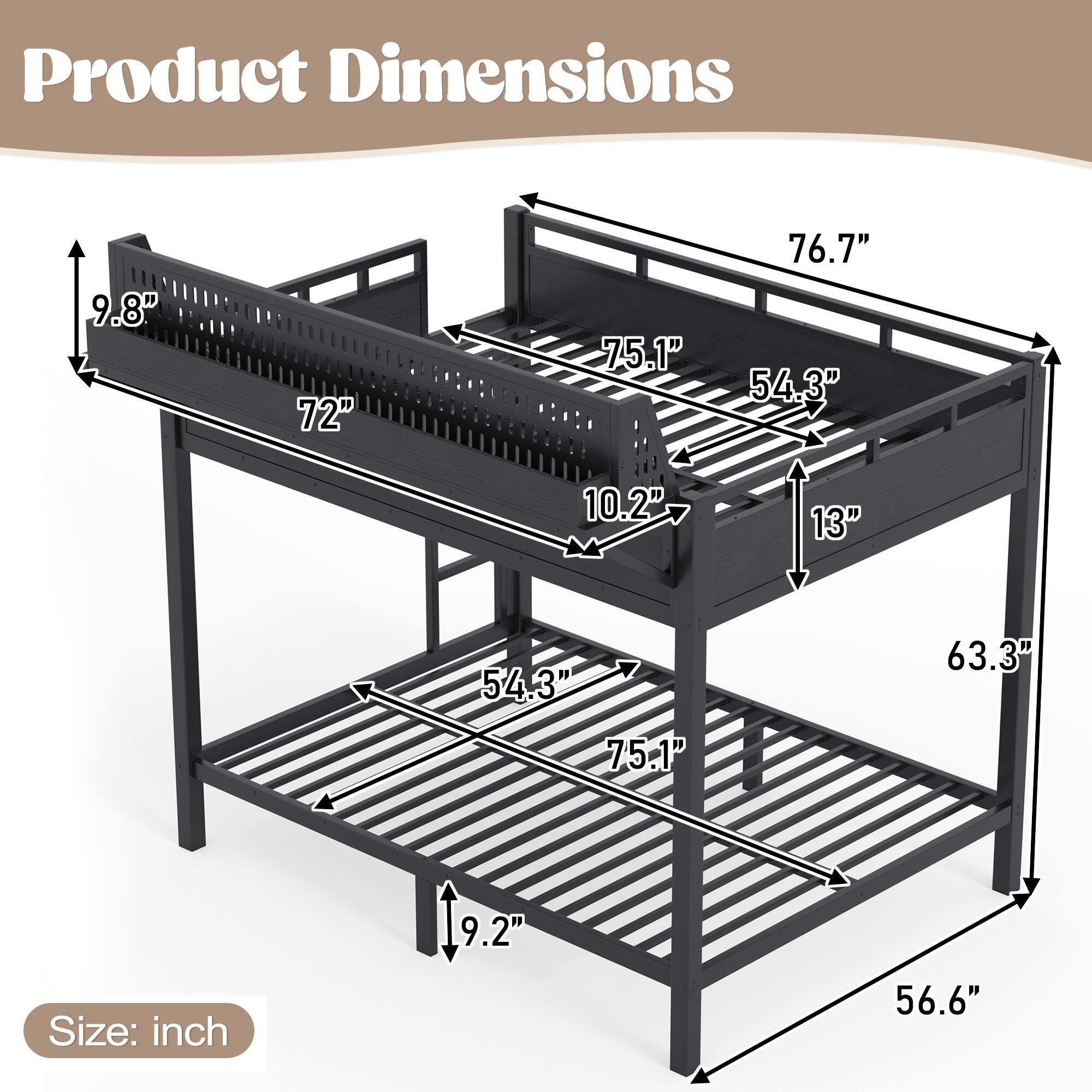 Product Dimensions: 9.8" x 72" x 75.1" x 76.7" x 54.3" x 10.2" x 13" x 54.3" x 75.1" x 63.3"  
Size: inch